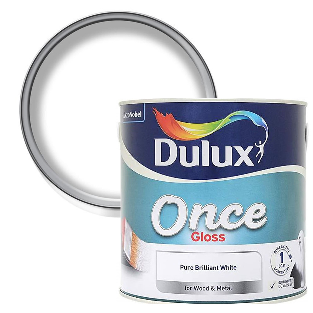 Dulux Once Wood and Metal Pure Brilliant White Gloss Paint 2.5L Image 1