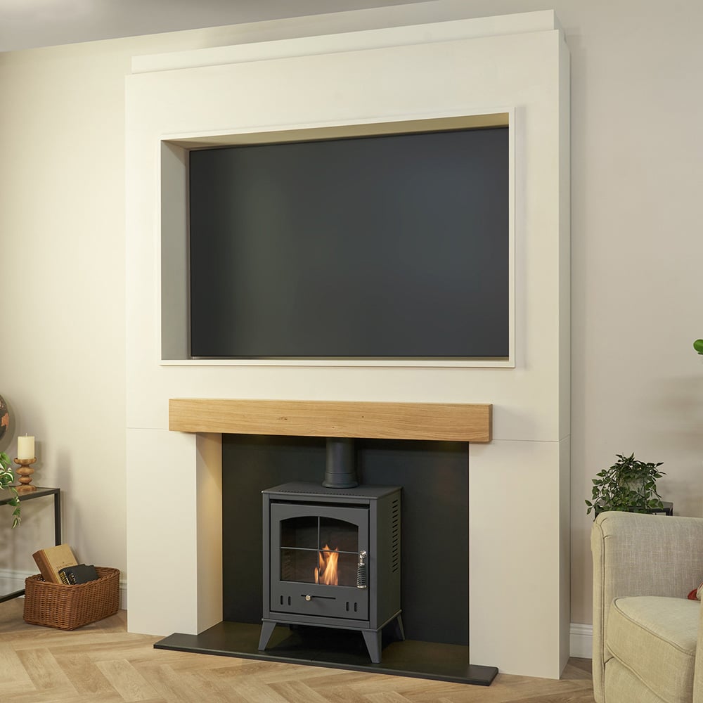 Acantha Charcoal Grey Pre-Built Stove Media Wall 2 with TV Recess and OKO S2 Bio Ethanol Stove Image 5