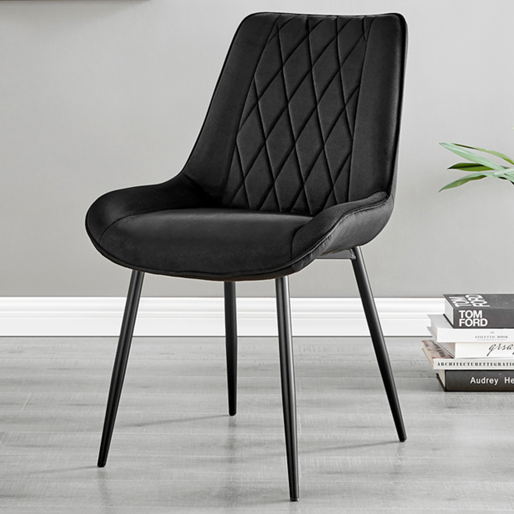 Furniturebox Cesano Set of 2 Black Velvet Dining Chair Image 1