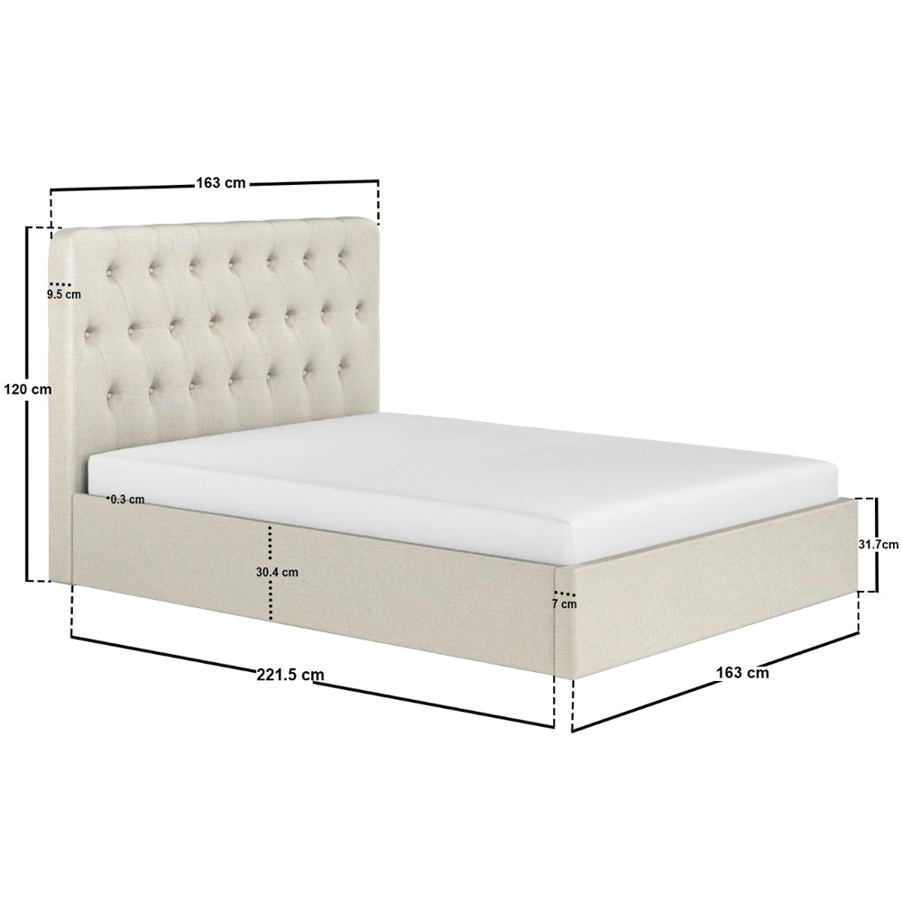 Flair Marley King Size Beige Woven Fabric Ottoman Bed with Buttoned Headboard Image 8