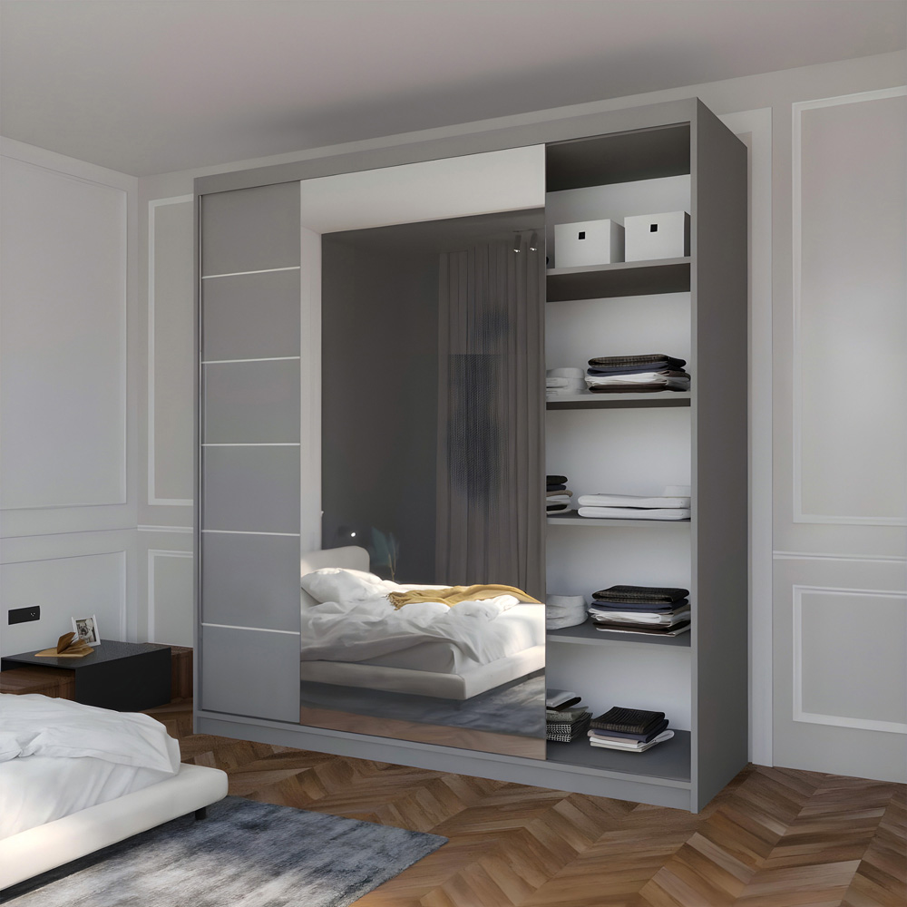 Sliding Wardrobes 4U Infinity 2 Door Grey High Gloss Mirrored Wardrobe 180cm Image 2