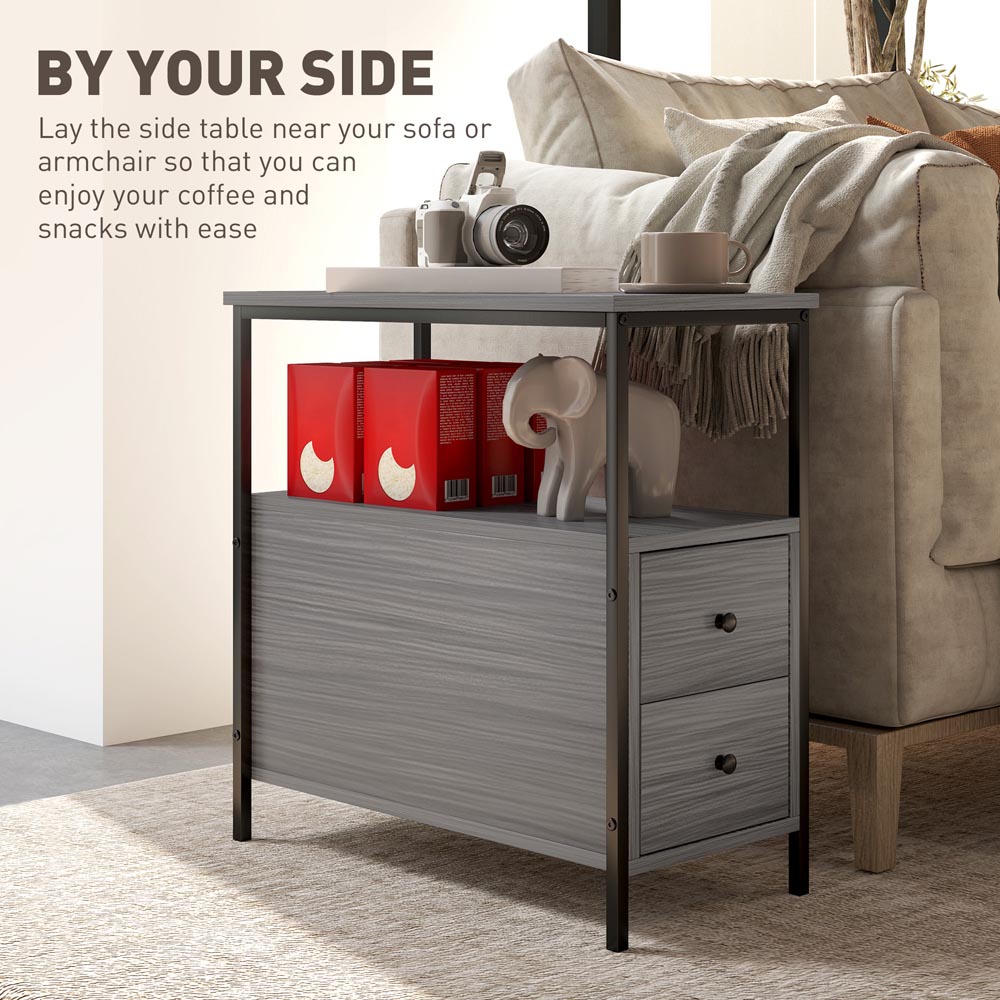 HOMCOM 2 Drawer Grey Narrow End Table Image 7