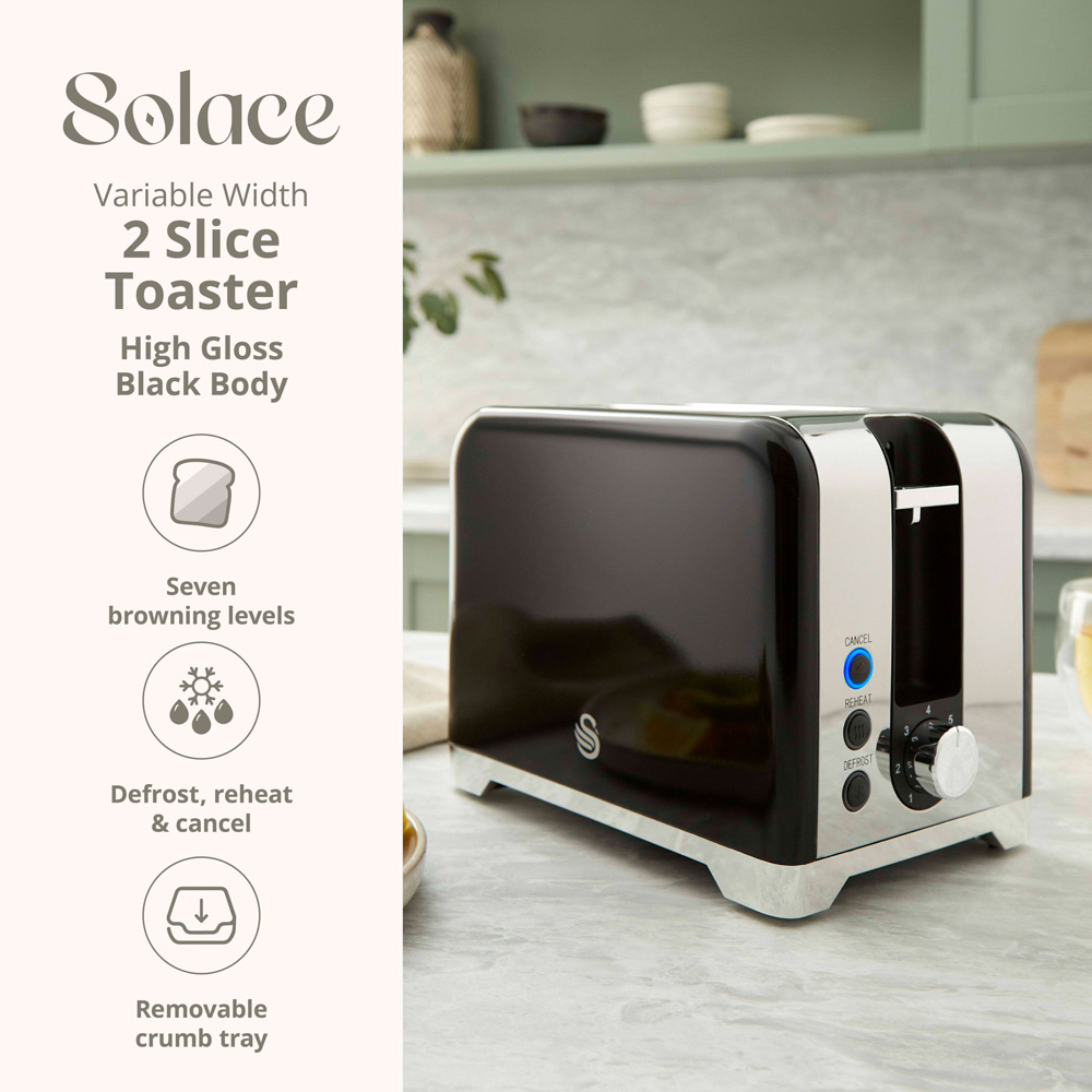 Swan Solace EEJB315 Black 2 Slice Toaster and 1.7L Kettle Set Image 6