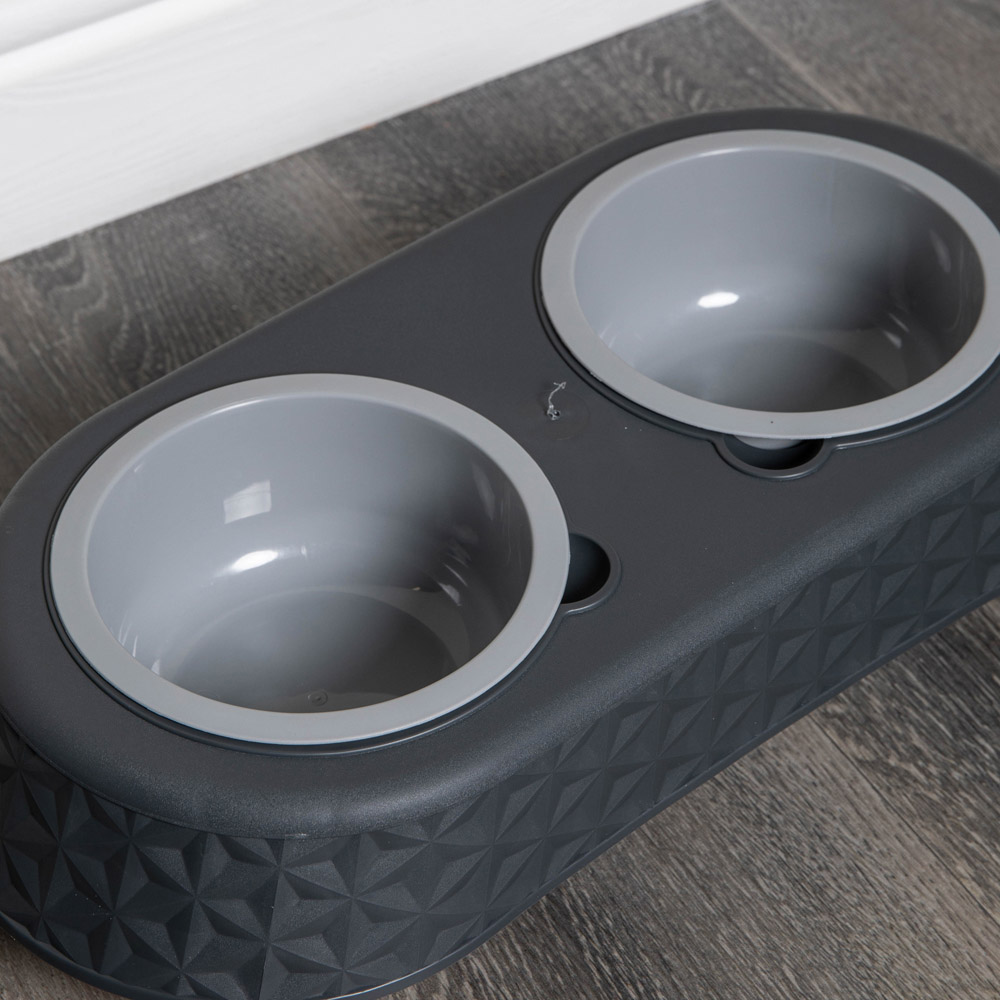 Samuel Alexander Grey Plastic Raised Double Pet Bowl Feeding Station with Stand 16 x 9cm Image 6