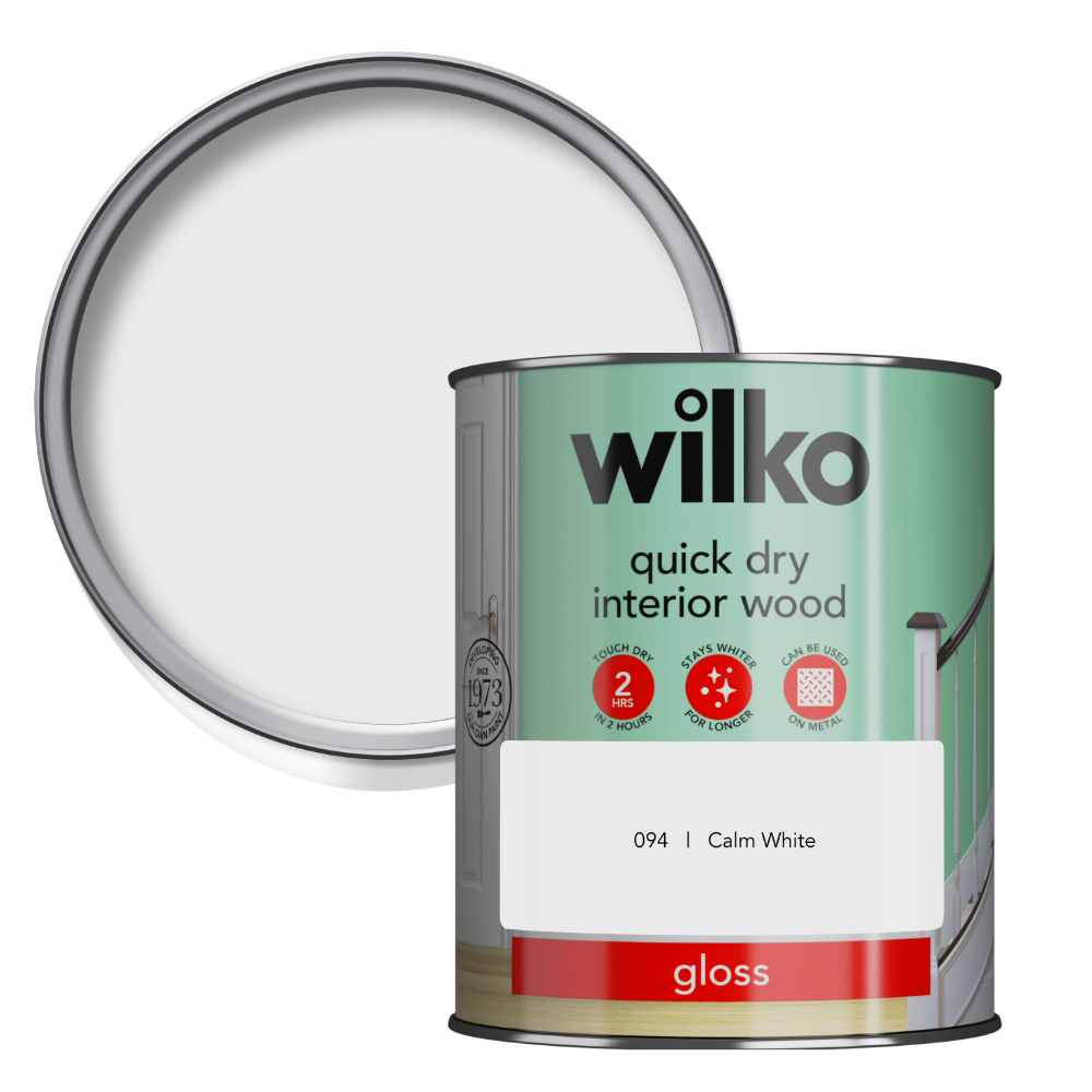 Wilko Quick Dry Interior Wood Calm White Gloss Paint 750ml Image 1