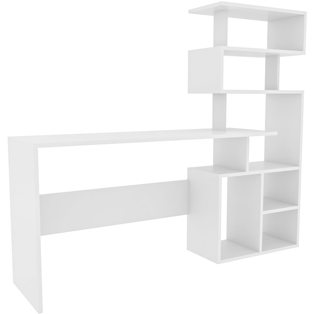 Decorotika Next 7 Shelf Modern Study Desk White Image 2