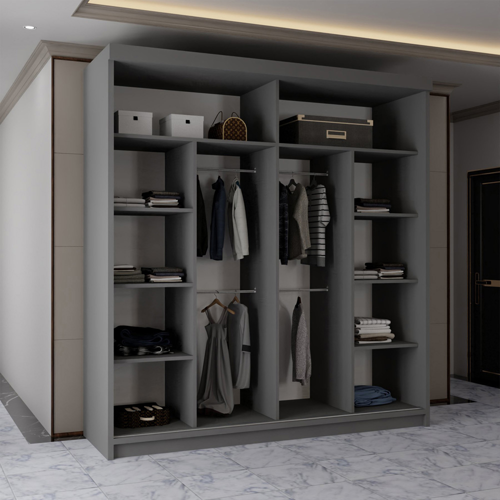 M N Furniture Osaka 2 Door Grey Mirrored Panel Sliding Wardrobe 203cm Image 4