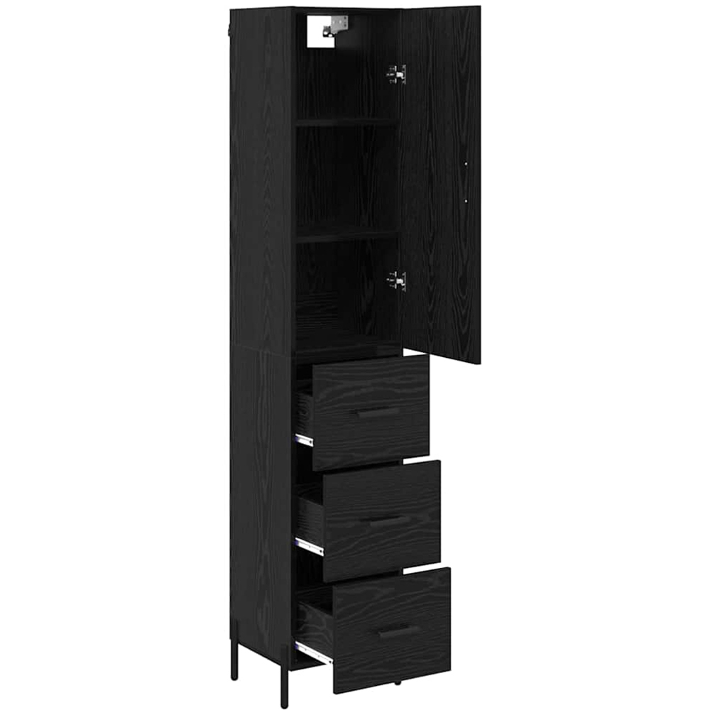 vidaXL Single Door 3 Drawer 3 Shelf Black Oak Highboard with Metal Legs Image 5