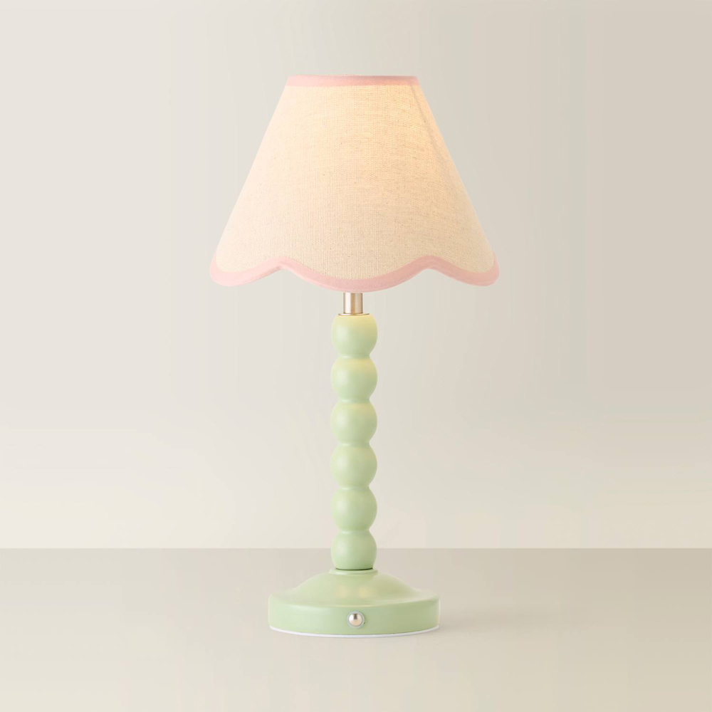 ValueLights Bobble Pink Scallop Shade Green Rechargeable Wooden LED Table Lamp Image 5