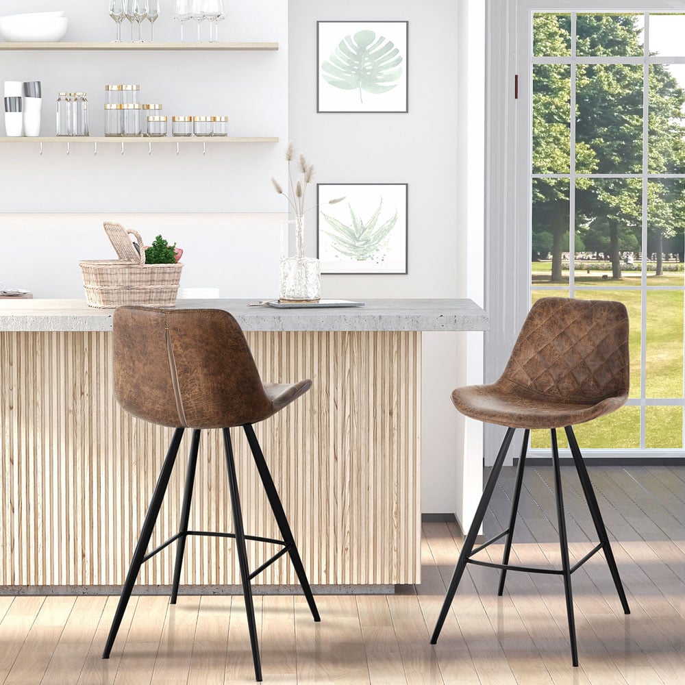 Portland Brown Microfibre Vintage Bar Stool Set of 2 Image 3