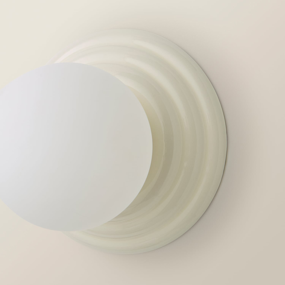 ValueLights Rue Frosted Glass Shade Cream Ribbed Ceramic Base Flush Wall Light with Bulb Image 5