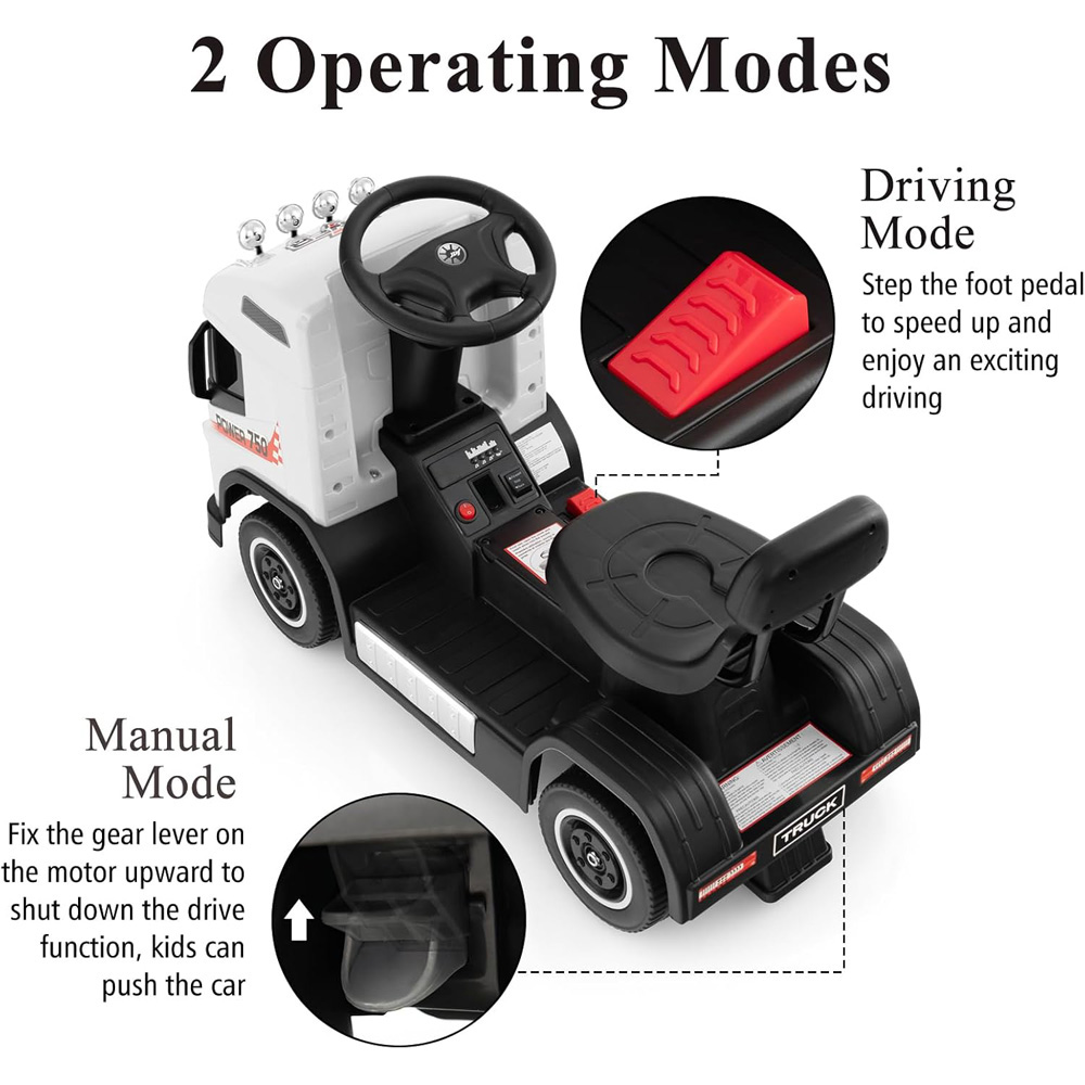 Costway White Electric Ride-On Truck with Adjustable Seat and LEDs Image 3