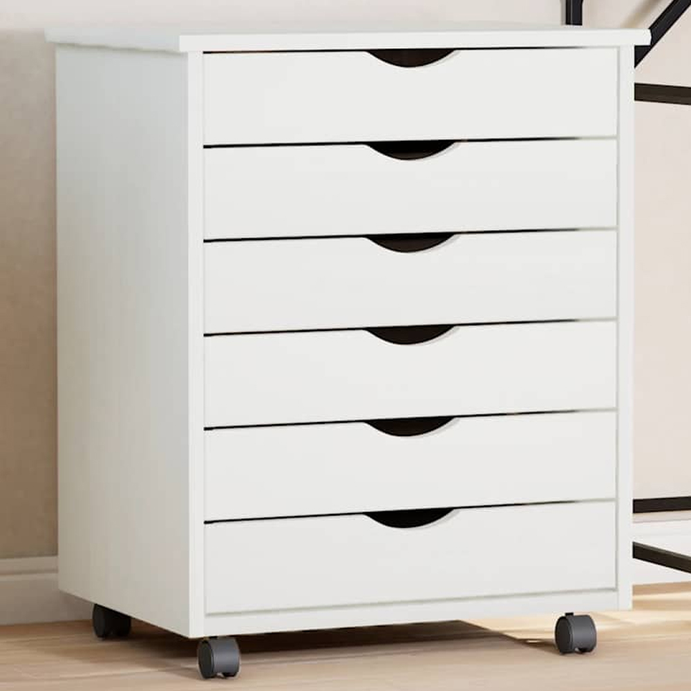 vidaXL Moss 6 Drawer White Solid Pine Mobile Chest of Drawers Image 1