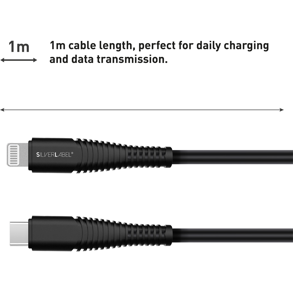 SilverLabel Black USB-C to Lightning Cable 1m Image 3