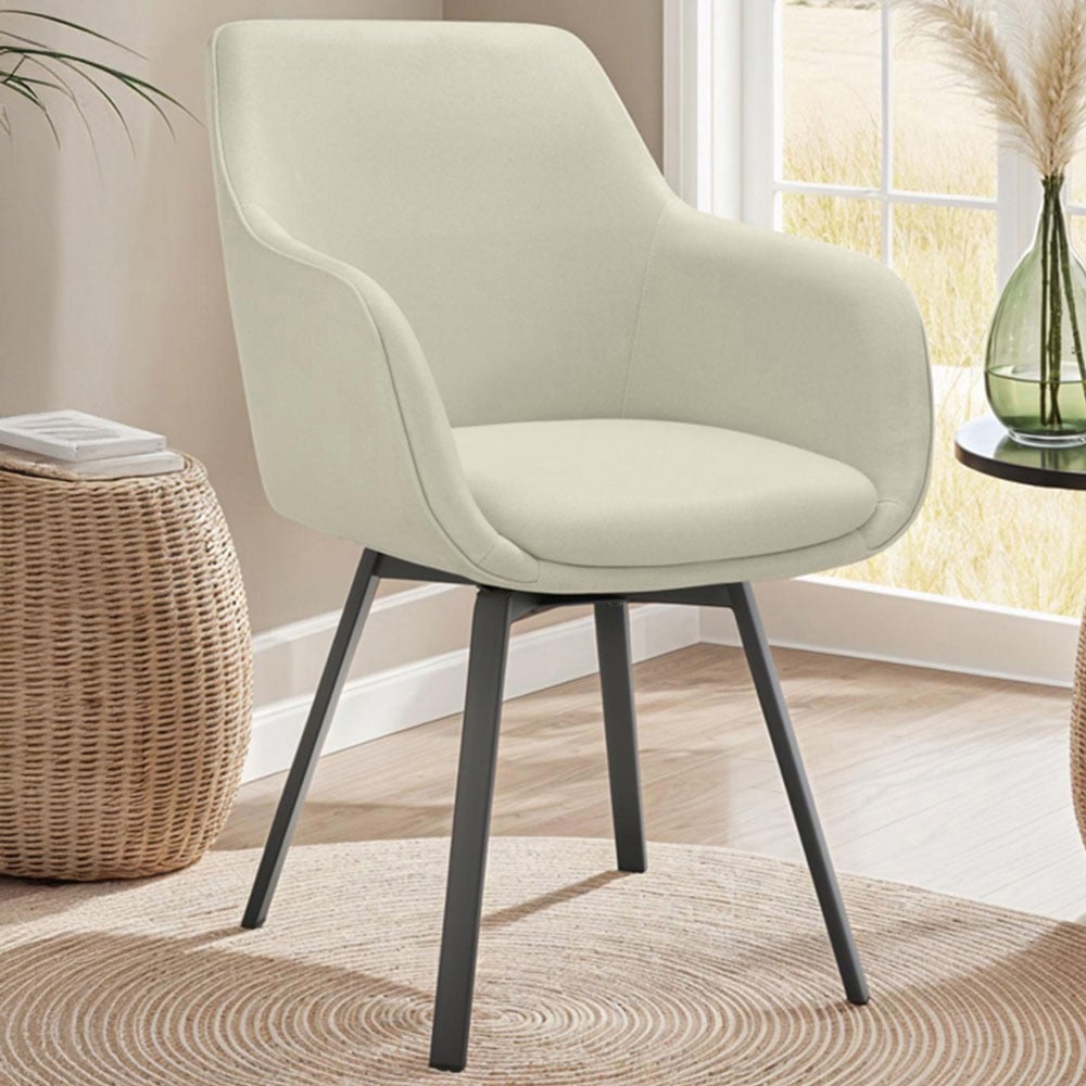 tectake Hellen Set of 4 Cream and Black Shell Shaped Velvet Accent Chair Image 1
