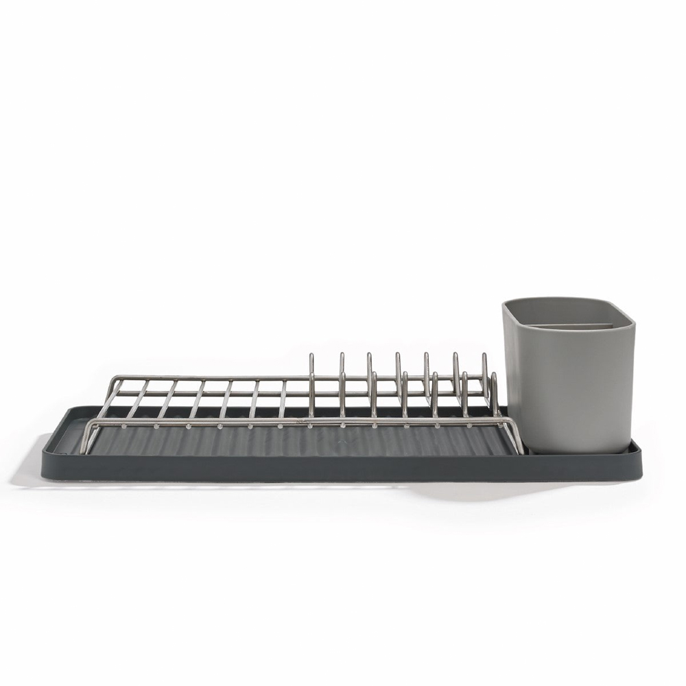 ReBorn Dark Grey Compact Kitchen Draining Rack with Cutlery Holder Image 3