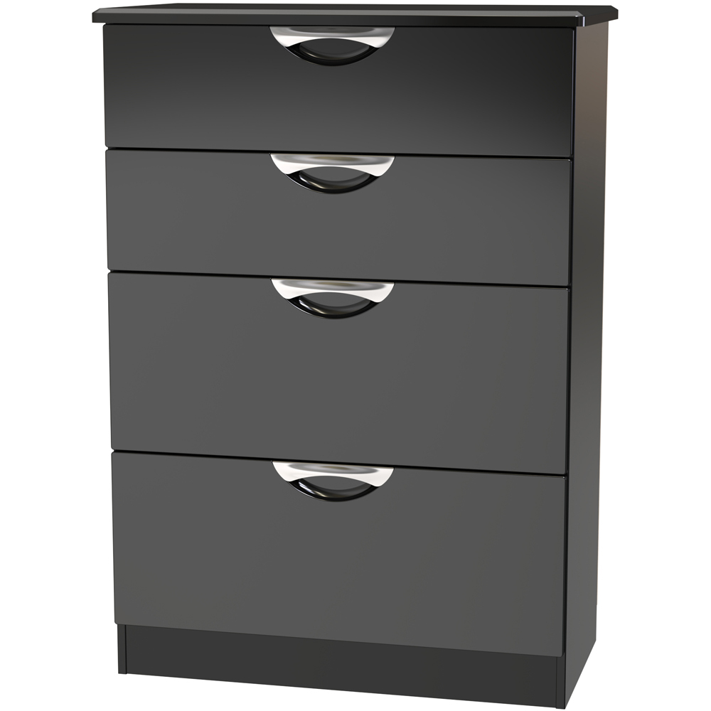 Crowndale Camden 4 Drawer Black Gloss and Black Deep Chest of Drawers Ready Assembled Image 2