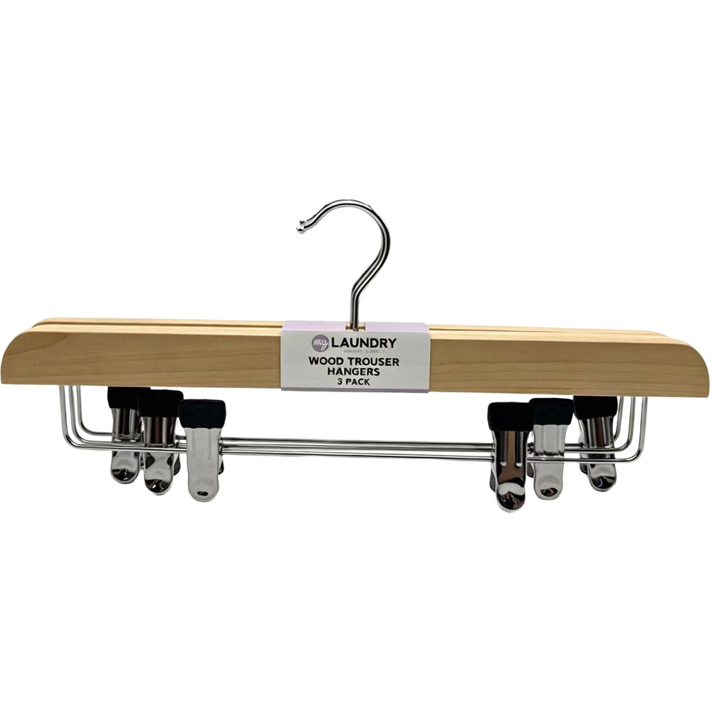 Pack of 3 My Laundry Wood Trouser Hangers Natural Image 4
