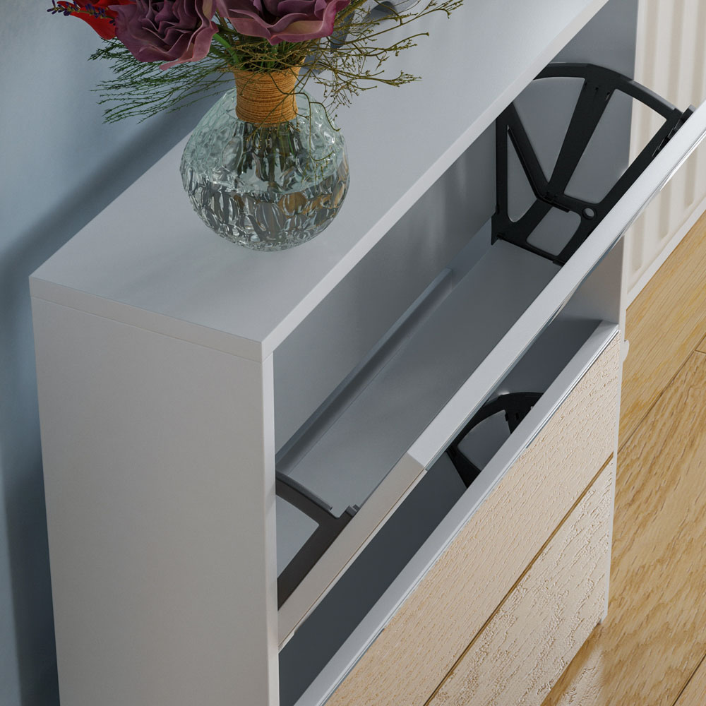 Home Vida Welham White 2-Drawer Mirrored Shoe Cabinet Rack Image 7