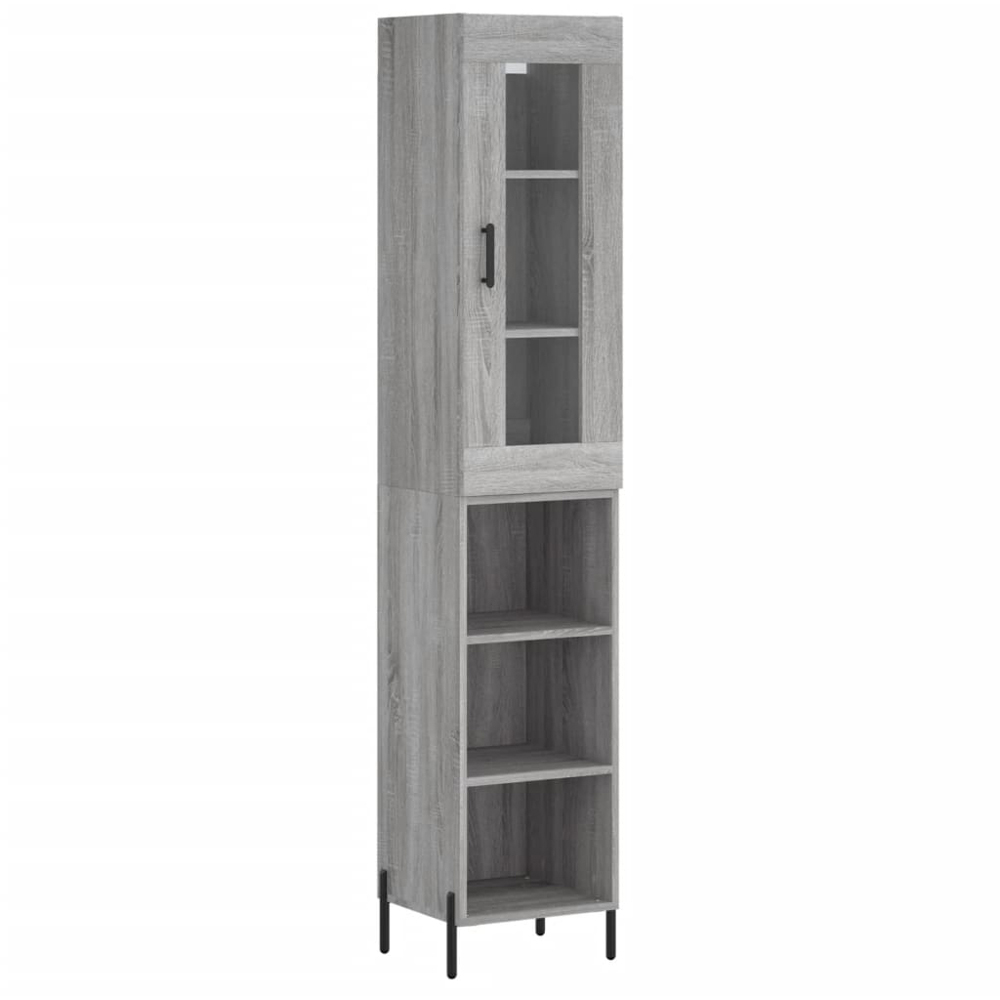 vidaXL Single Glass Door 3 Shelf Grey Sonoma Narrow Highboard Image 2