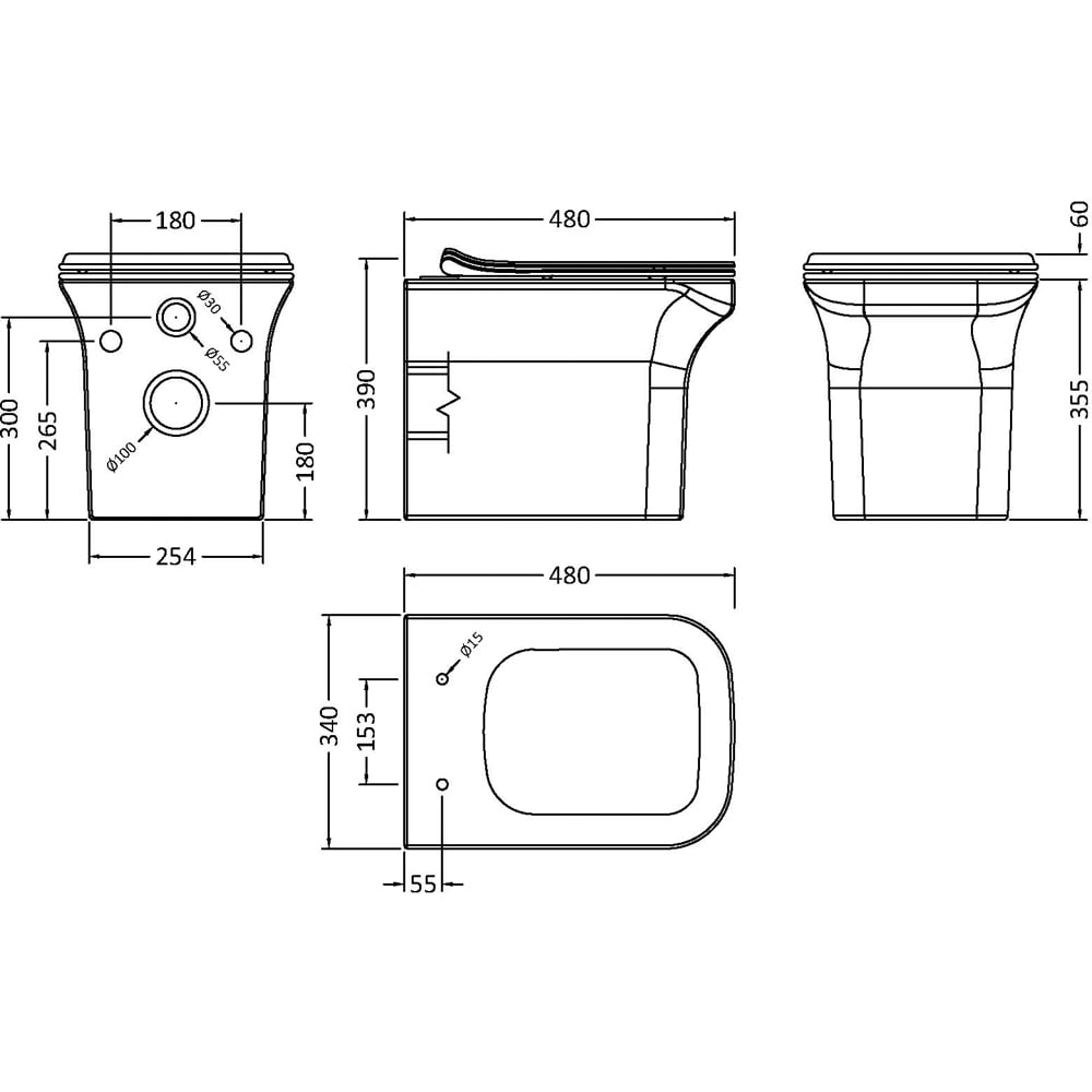 nuie Ava White Wall Hung Pan with Soft Close Seat 340mm Image 2