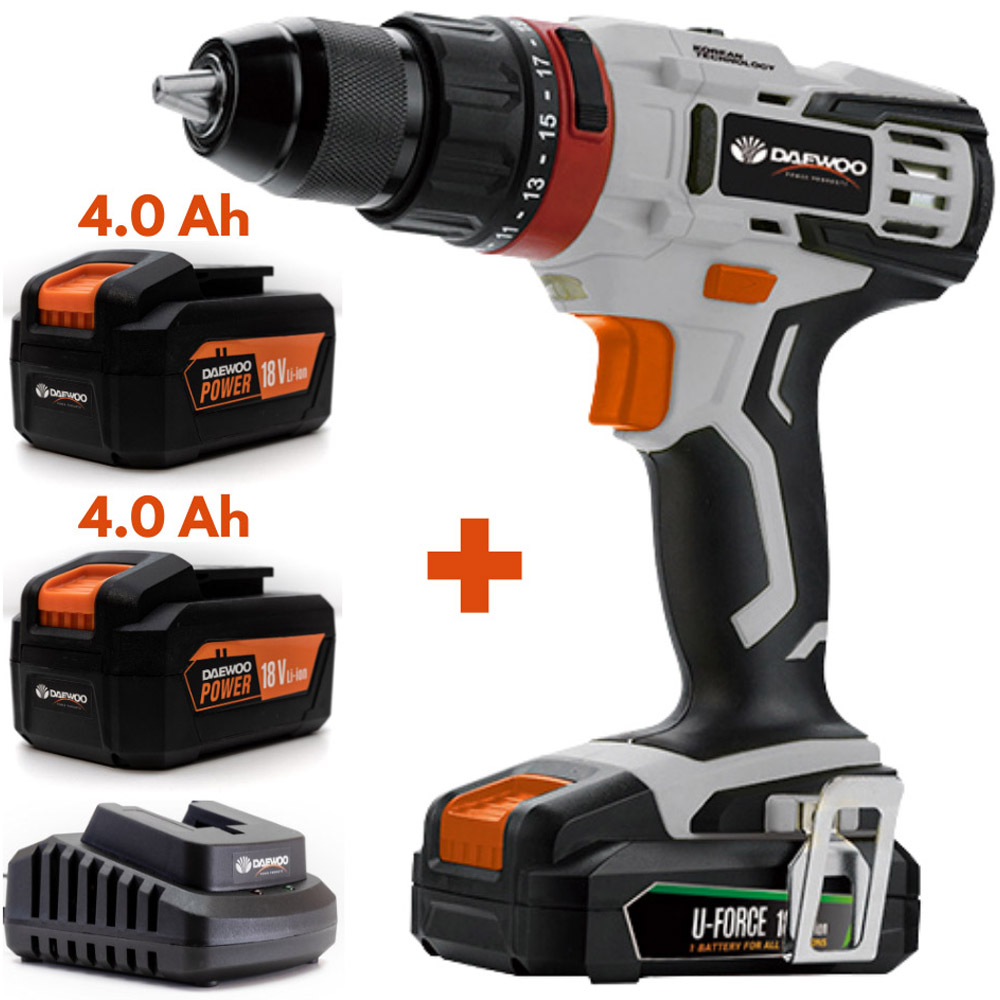 Daewoo U-Force 18V 2 x 4Ah Lithium-Ion Impact Drill with Battery Charger Image 5