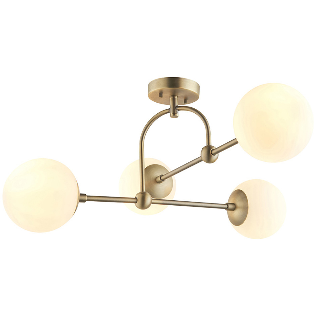 Merano Cosenza Antique Brass and Opal Glass 4 Light Ceiling Semi Flush Image 3