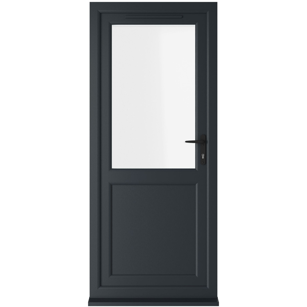 Crystal uPVC Double Glazed Grey White Door Half Glass Half panel Left hand Clear Glass 890x2090mm Image 1
