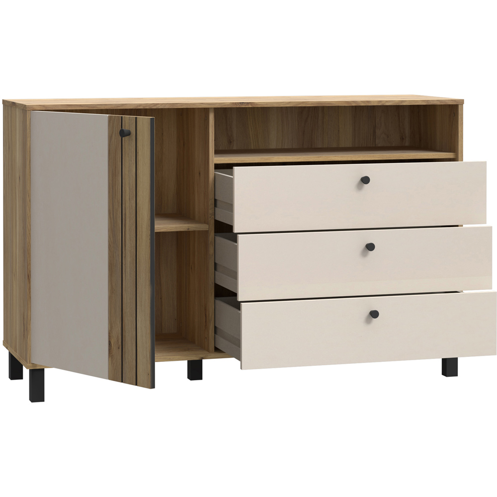 Florence Grafton Single Door 3 Drawer Single Shelf Cream and Oak Sideboard Image 3