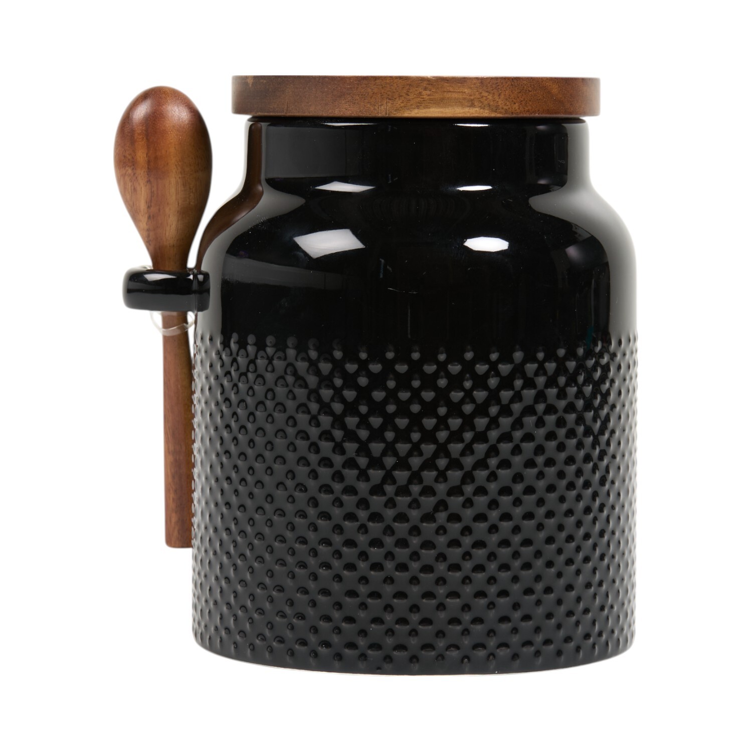 Black Canister with Acacia Lid and Spoon Image 2