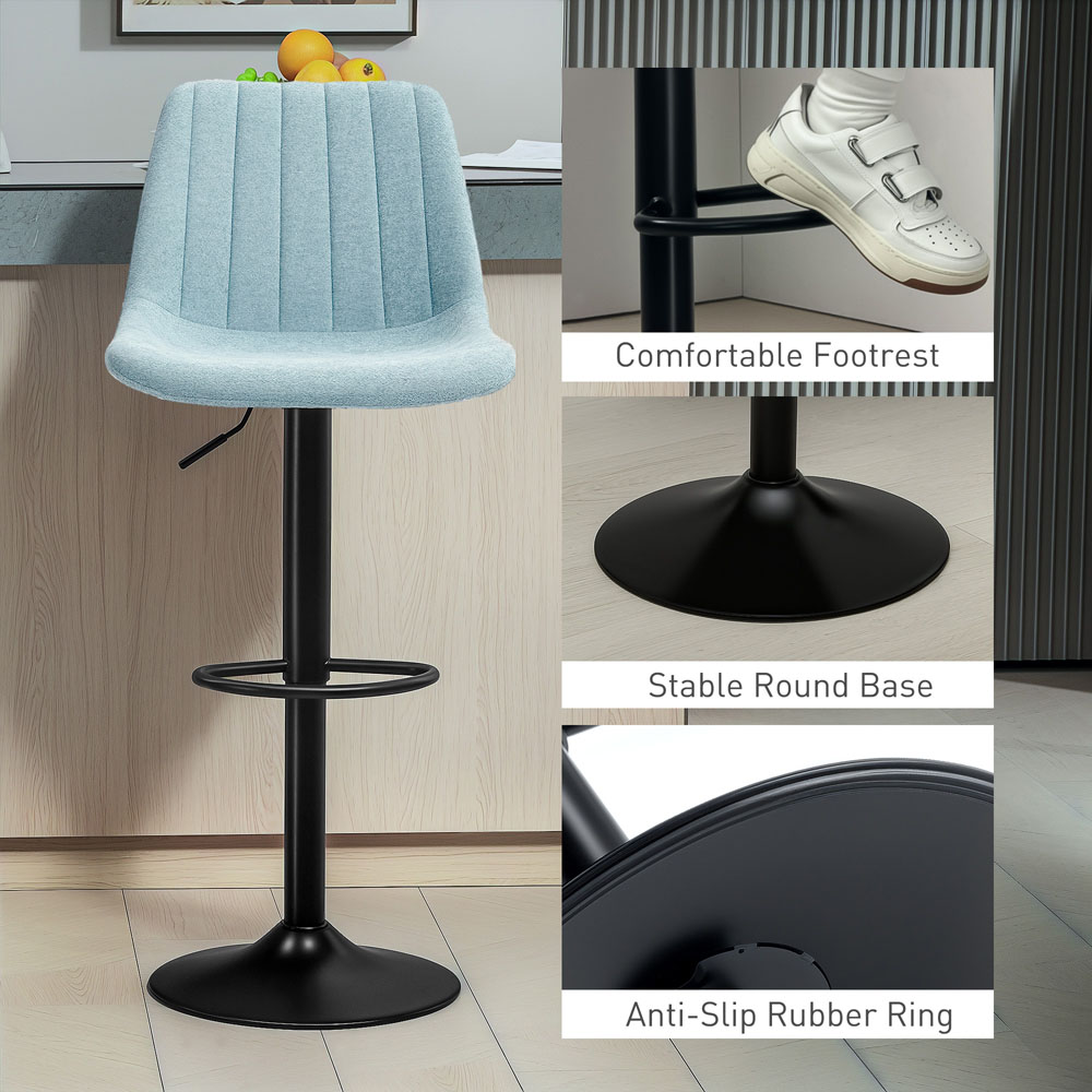 HOMCOM Blue Adjustable Swivel Bar Chair with Backrest Set of 2 Image 8