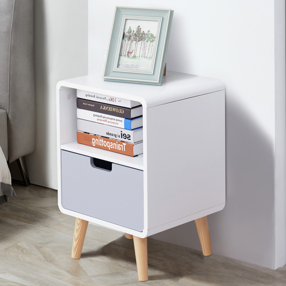 Portland Single Drawer White and Grey Wooden Bedside Table Image 1