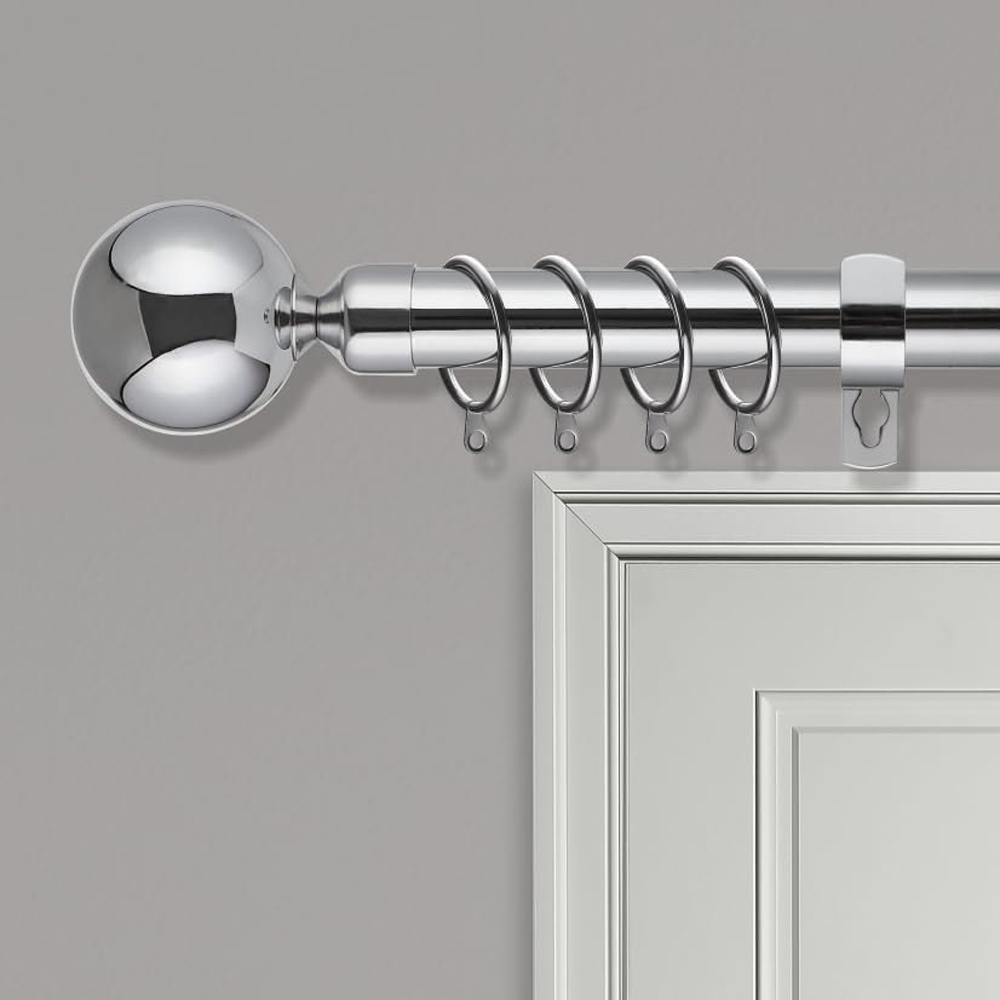 Home Treats 40 to 218cm Extendable Chrome Metal Round Curtain Pole Image 2