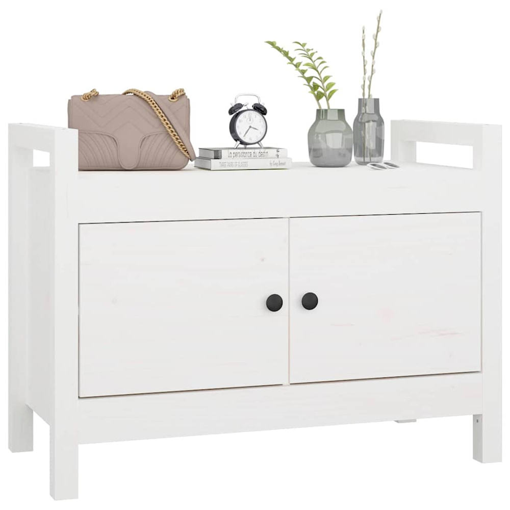 vidaXL 2 Door White Solid Wood Pine Hall Bench Image 7