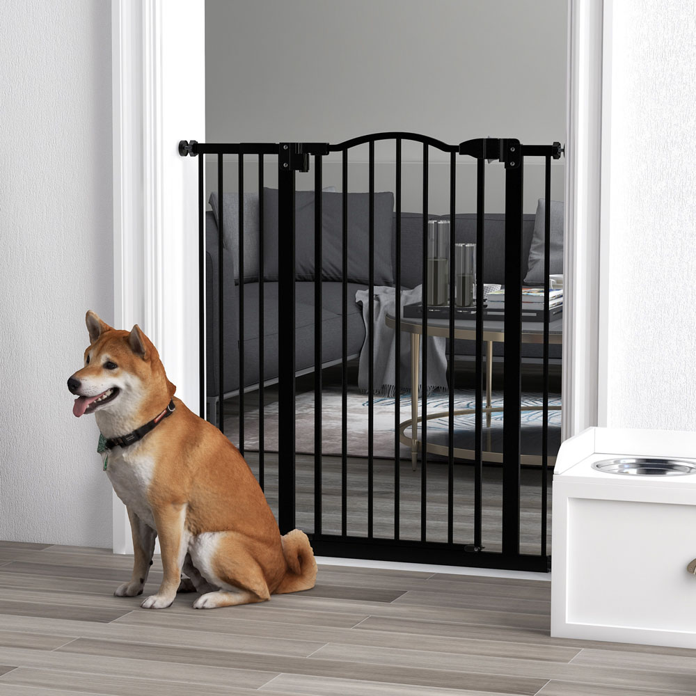 PawHut Black 74-94cm Adjustable Metal Pet Safety Gate Image 2