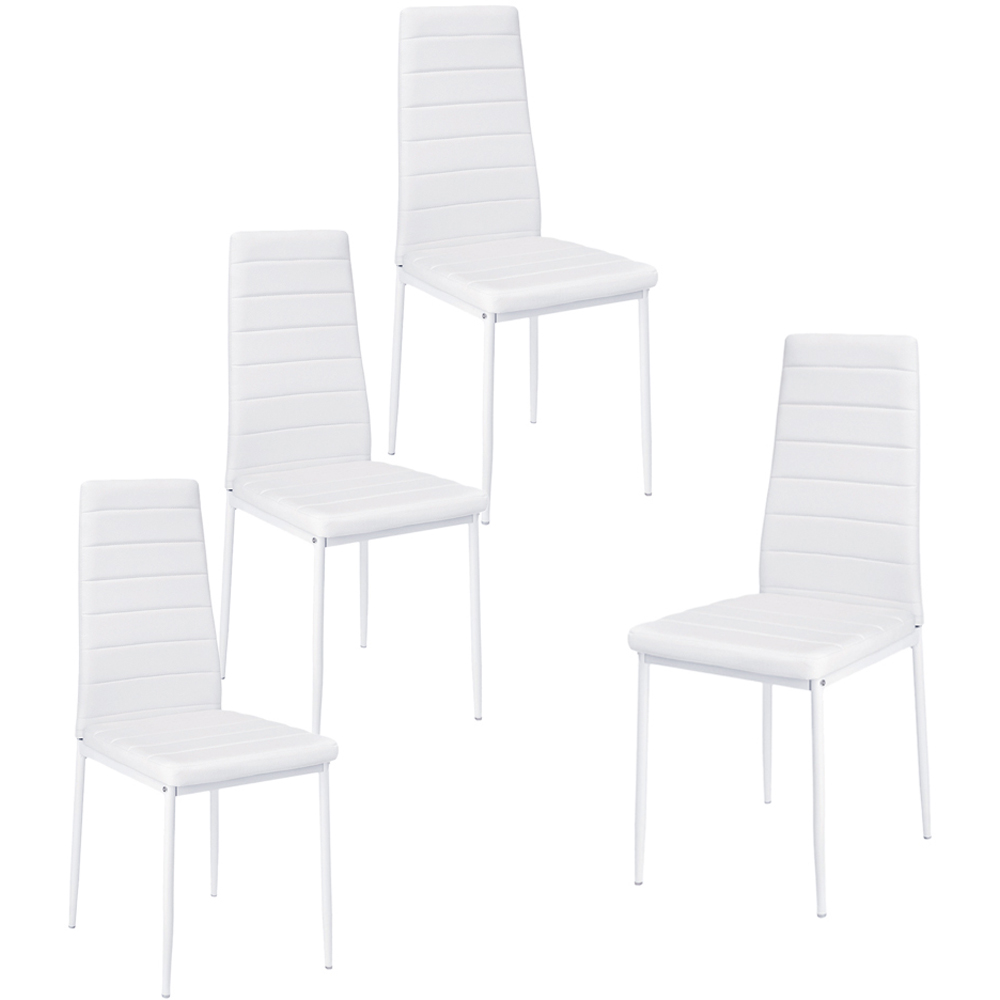 Living and Home Set of 4 White Faux Leather Armless High Back Dining Chairs Image 4