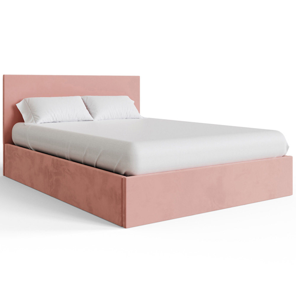 GFW Double Blush Pink Velvet End Lift Ottoman Bed with Memory Pocket Spring Mattress Image 3