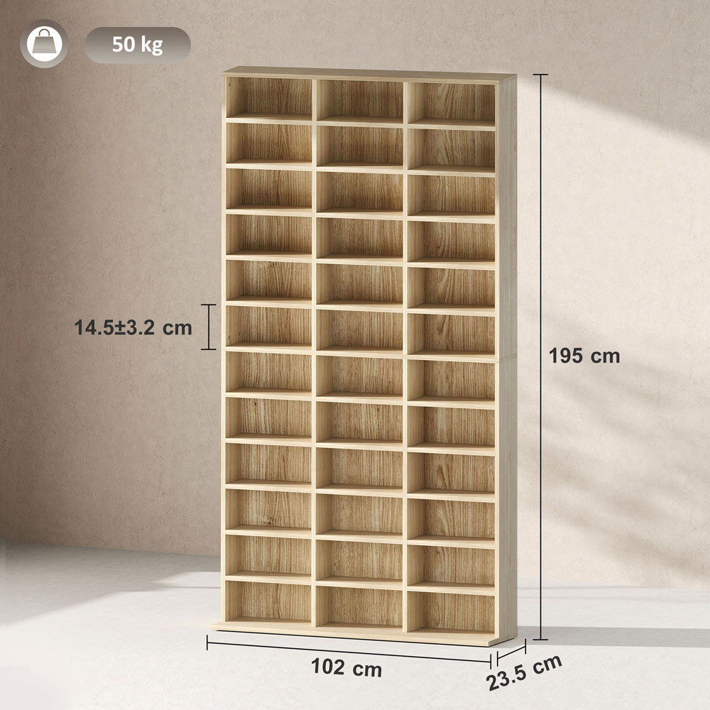 HOMCOM 36 Shelf Oak Tone Large DVD and CD Media Storage Unit Image 9