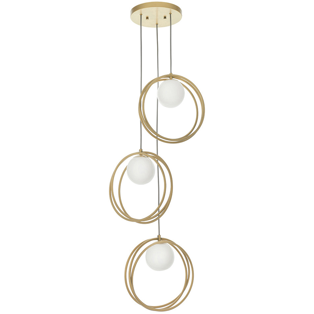 Merano Bergamo Gloss Opal Glass Shade Brushed Gold 3 Light Pendant Light Image 1