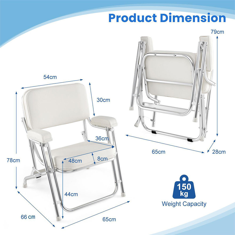 Costway White Foldable Upholstered Aluminium Deck Chair Image 9