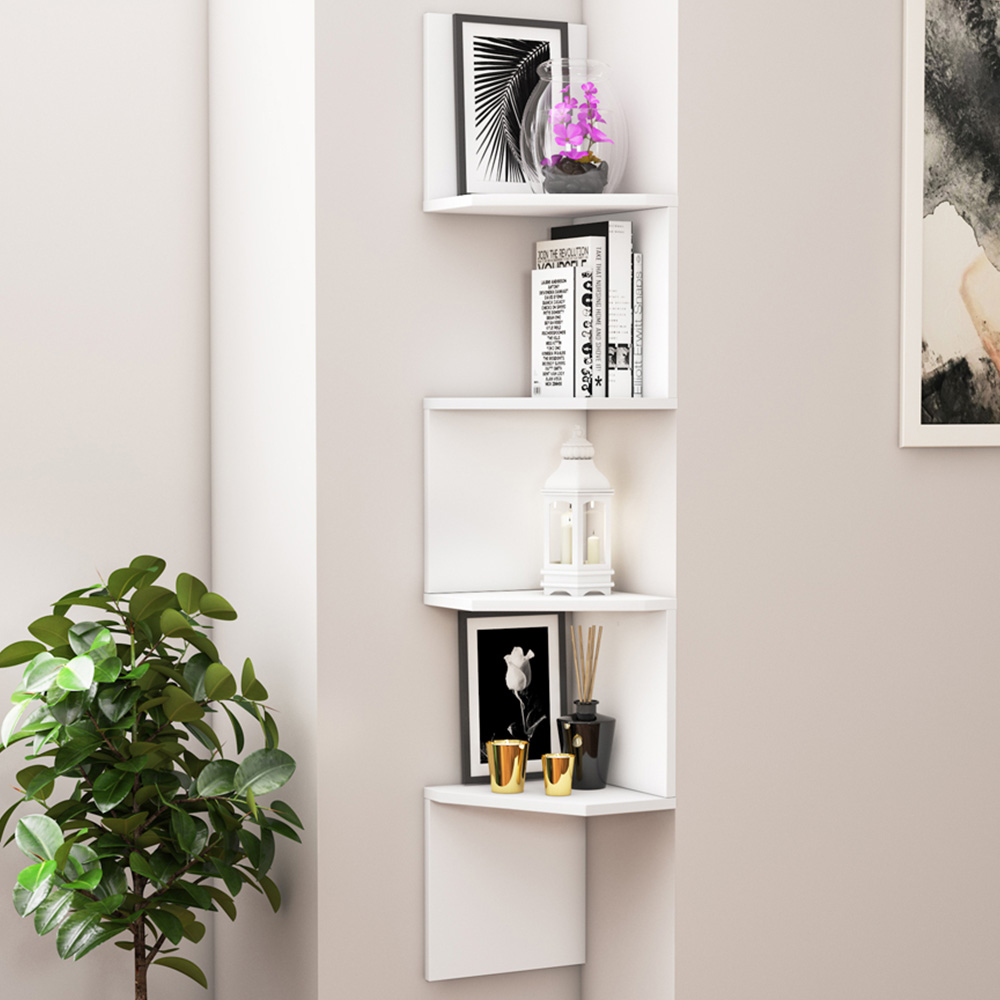 Decorotika Desaldo 4 Shelf White Corner Wall Mounted Shelving Unit Image 1