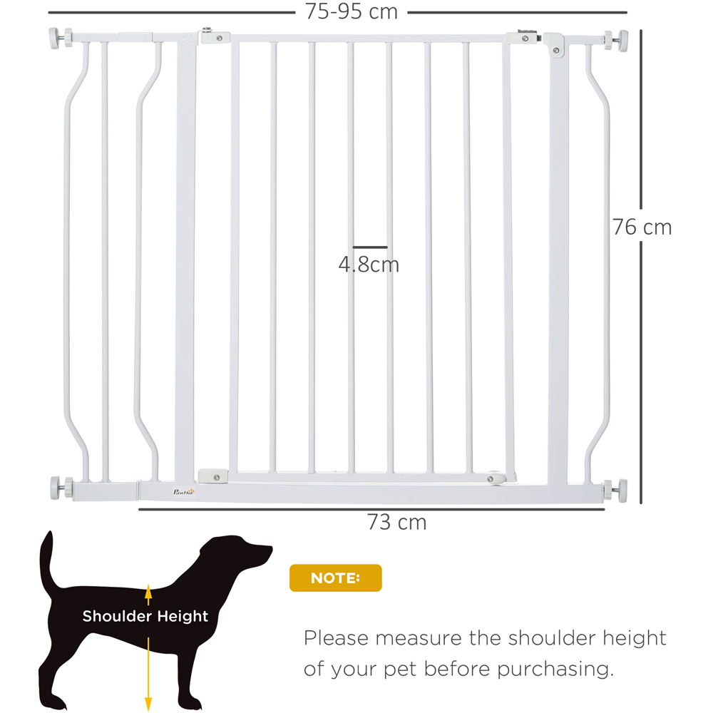 PawHut White 75-95cm Door Pressure Fit Wide Stair Pet Safety Gate Image 3