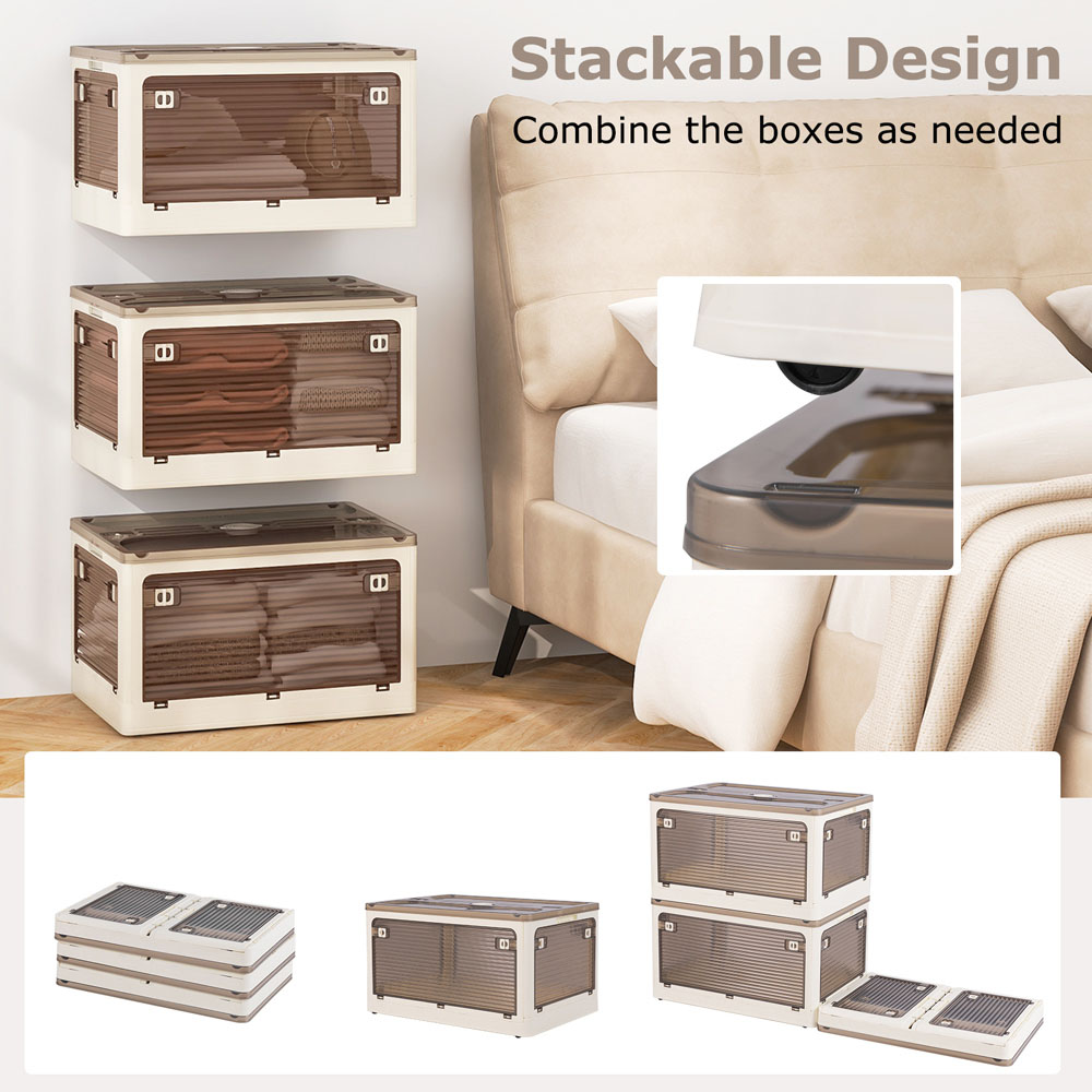 Costway 132L White Stackable Collapsible Plastic Storage Bin with Lid Set of 3 Image 7