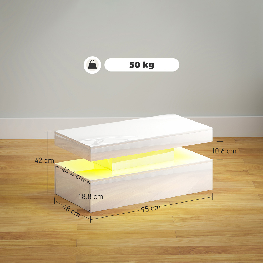 HOMCOM White High Gloss LED Coffee Table with Storage Image 9