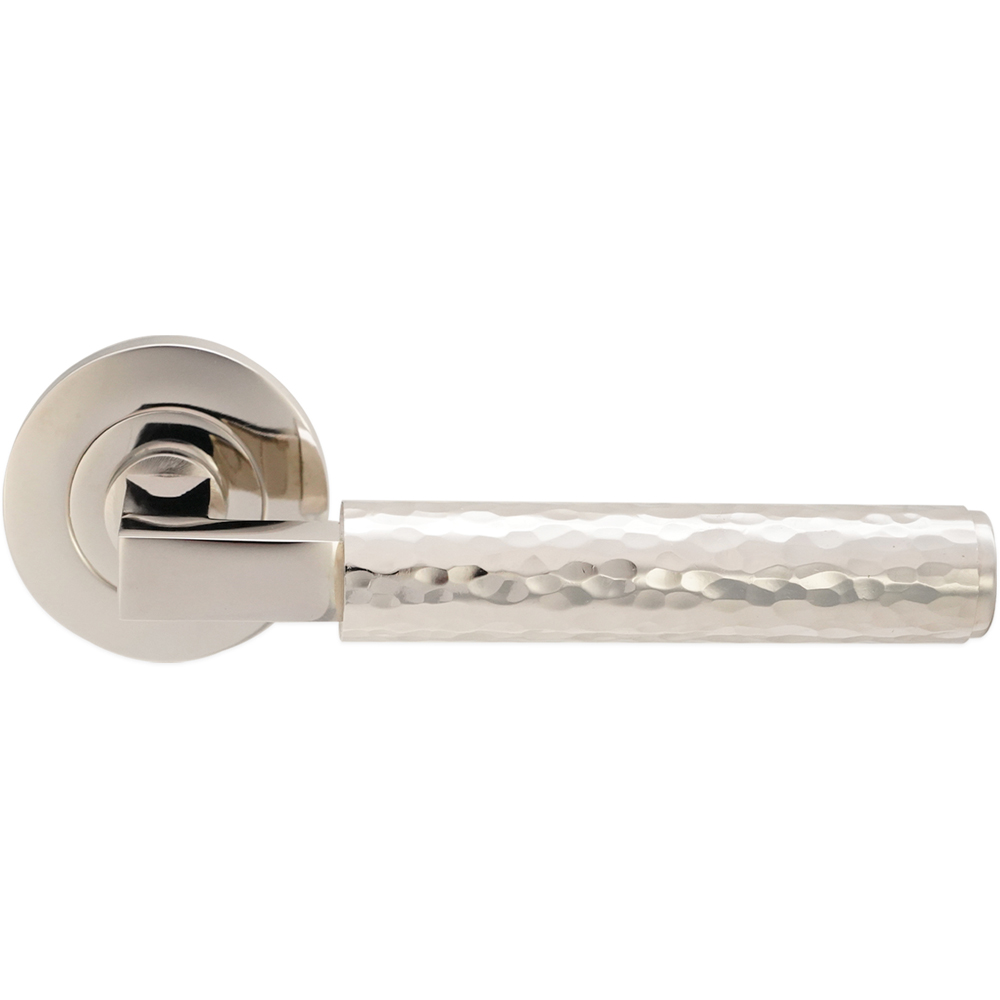 Spira Brass Hammered Knurlmond Polished Nickel Lever on Rose Door Handle 2 Pack Image 3