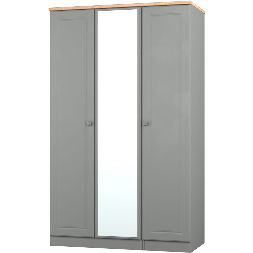 Crowndale Norfolk 3 Door Dusk Grey and Bardolino Oak Mirror Wardrobe Ready Assembled Image 3
