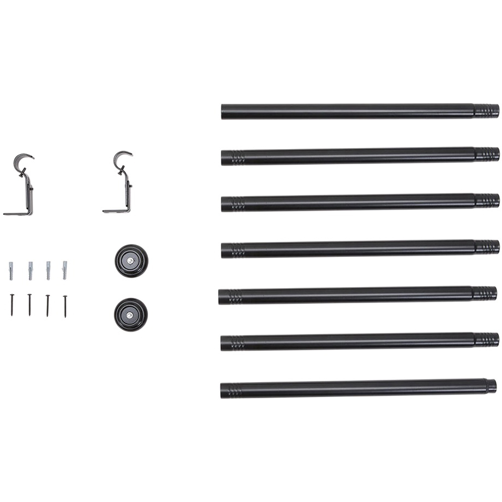 Living and Home 168-304cm Glossy Black Telescopic Curtain Pole with Brackets and Round Finial Image 1