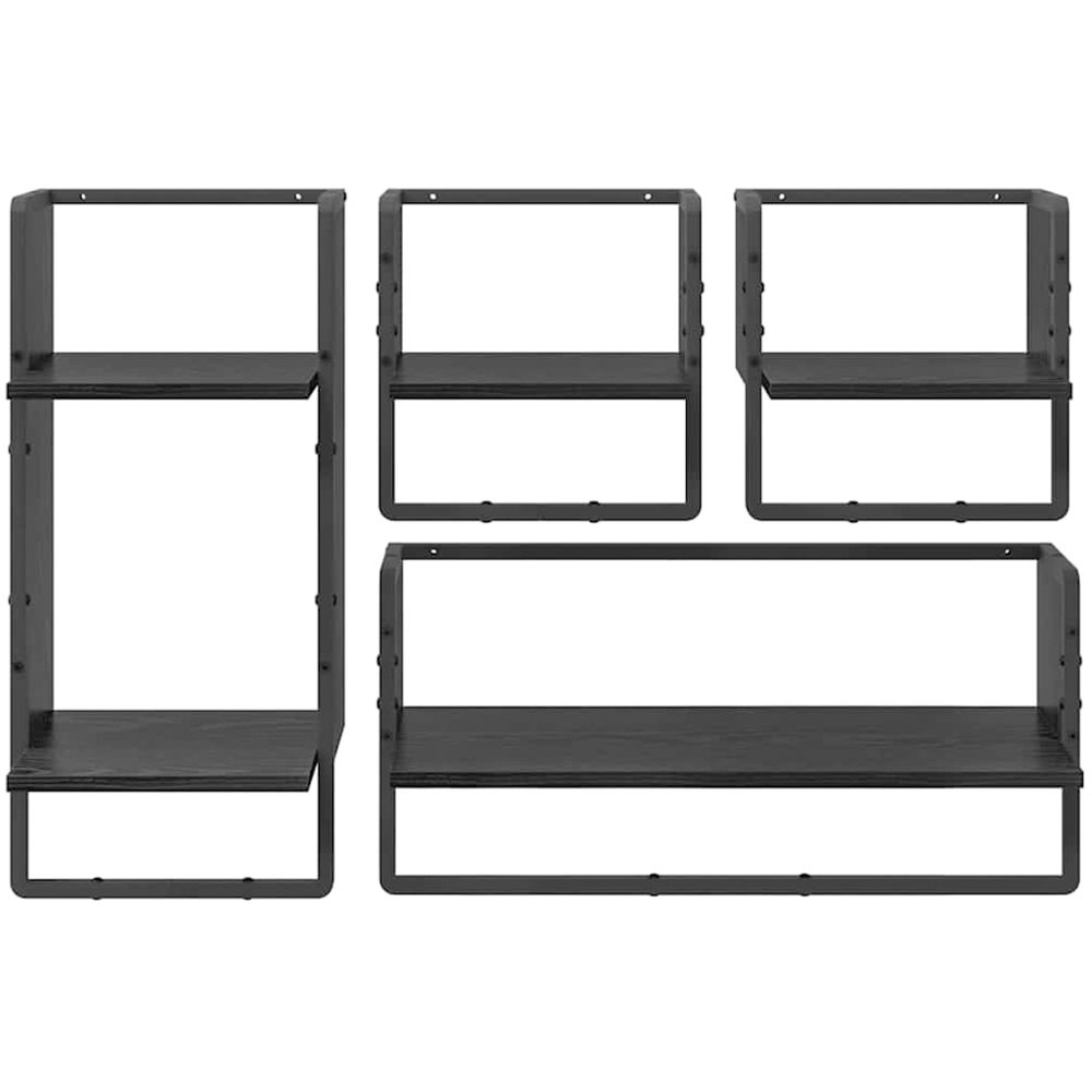 vidaXL 5 Shelf Black Oak Wall Shelf Set of 4 Image 7