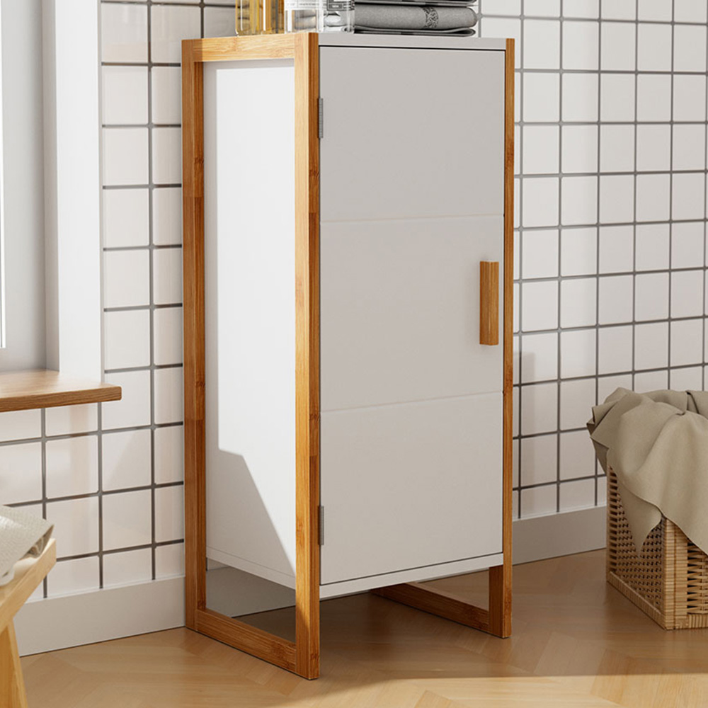 H&O Direct Single Door Modern Freestanding Bamboo Bathroom Cabinet Image 1