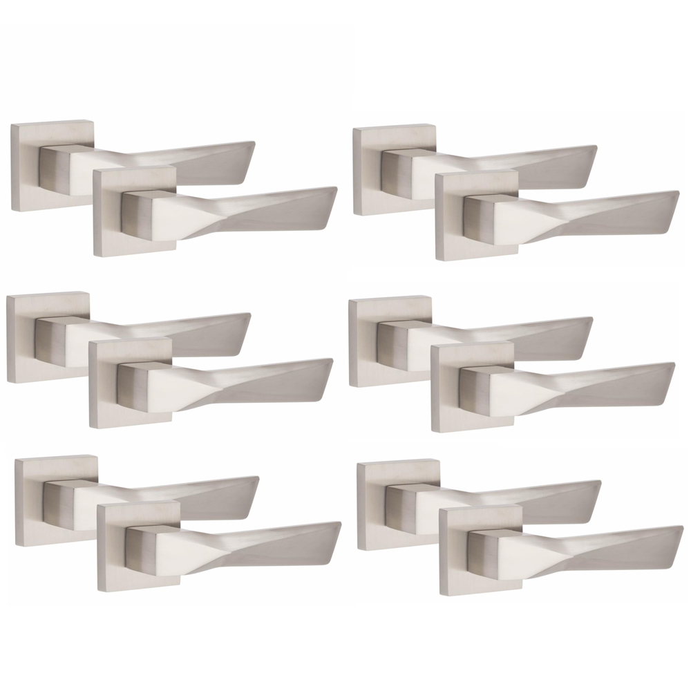 Golden Grace Satin Nickel Aura Door Handle Set 6 Pack Image 1